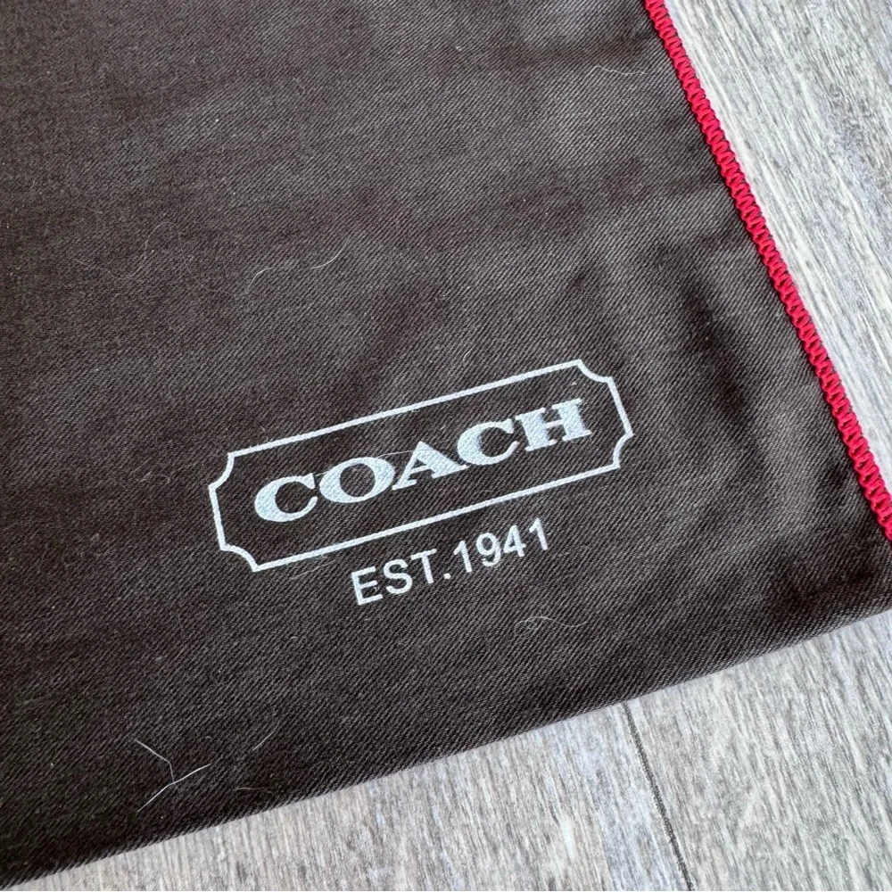 Coach Cotton Cloth Brown Dust Bag with Red Trim and Drawstring - 19.25” x 14.75”